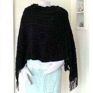black knit poncho with sequins and fringe special occasion party